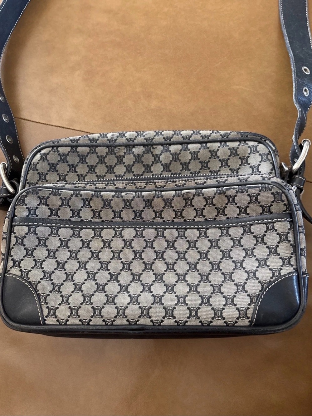Vintage Celine Triomphe Patterned Canvas And BlueLeather Crossbody/shoulder bag